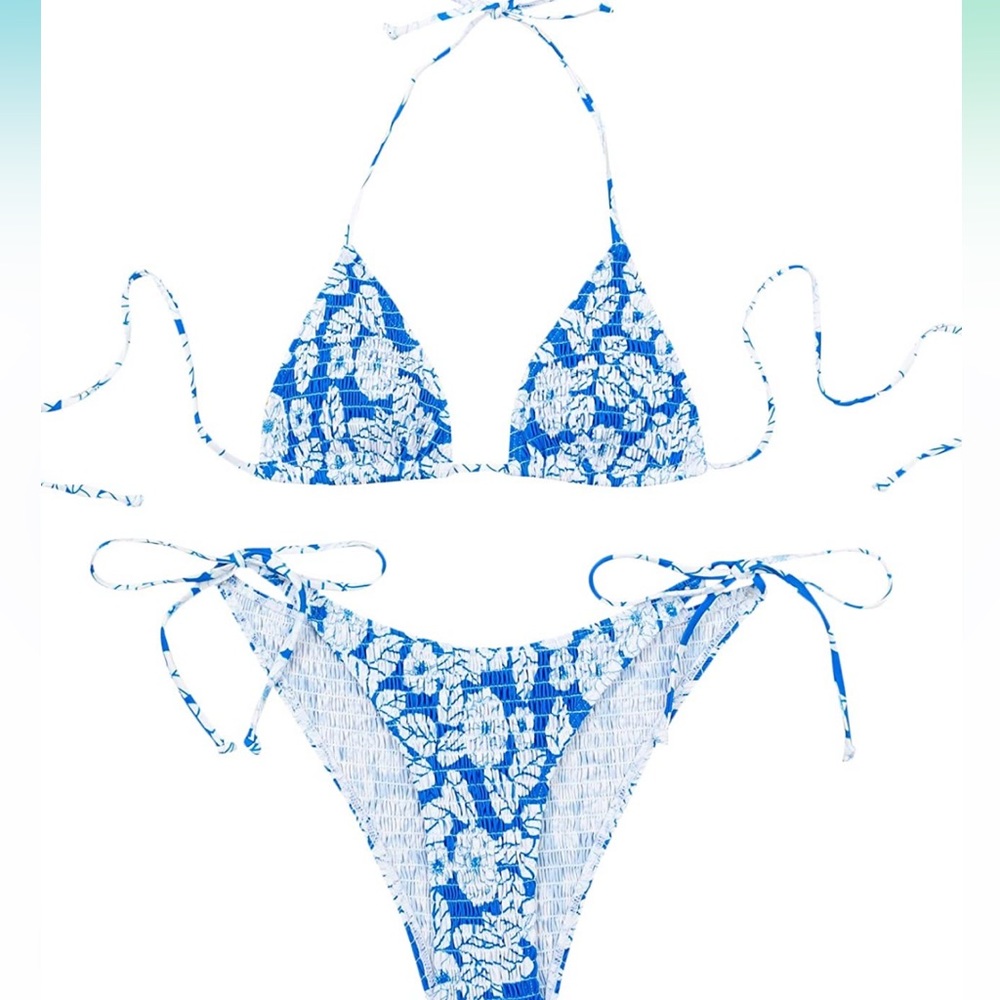 Amazon Triangle Bikini set Blue and white floral print